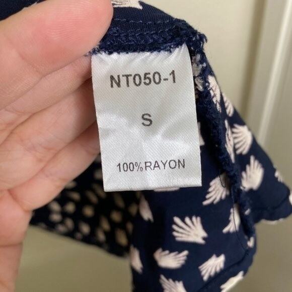 THML Navy Blue Feather Print Off the Shoulder Dress Small - Picture 5 of 9